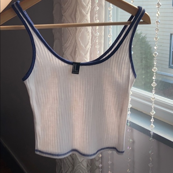 white and blue lined cropped tang top - Picture 3 of 3